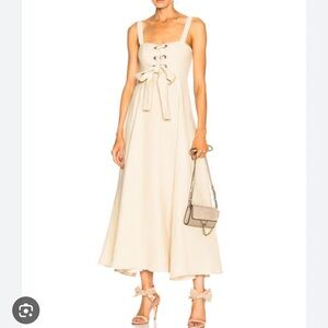Mara Hoffman MEI 100% Hemp Oatmeal Lace Up Bust Sleeveless Maxi Dress Size 6